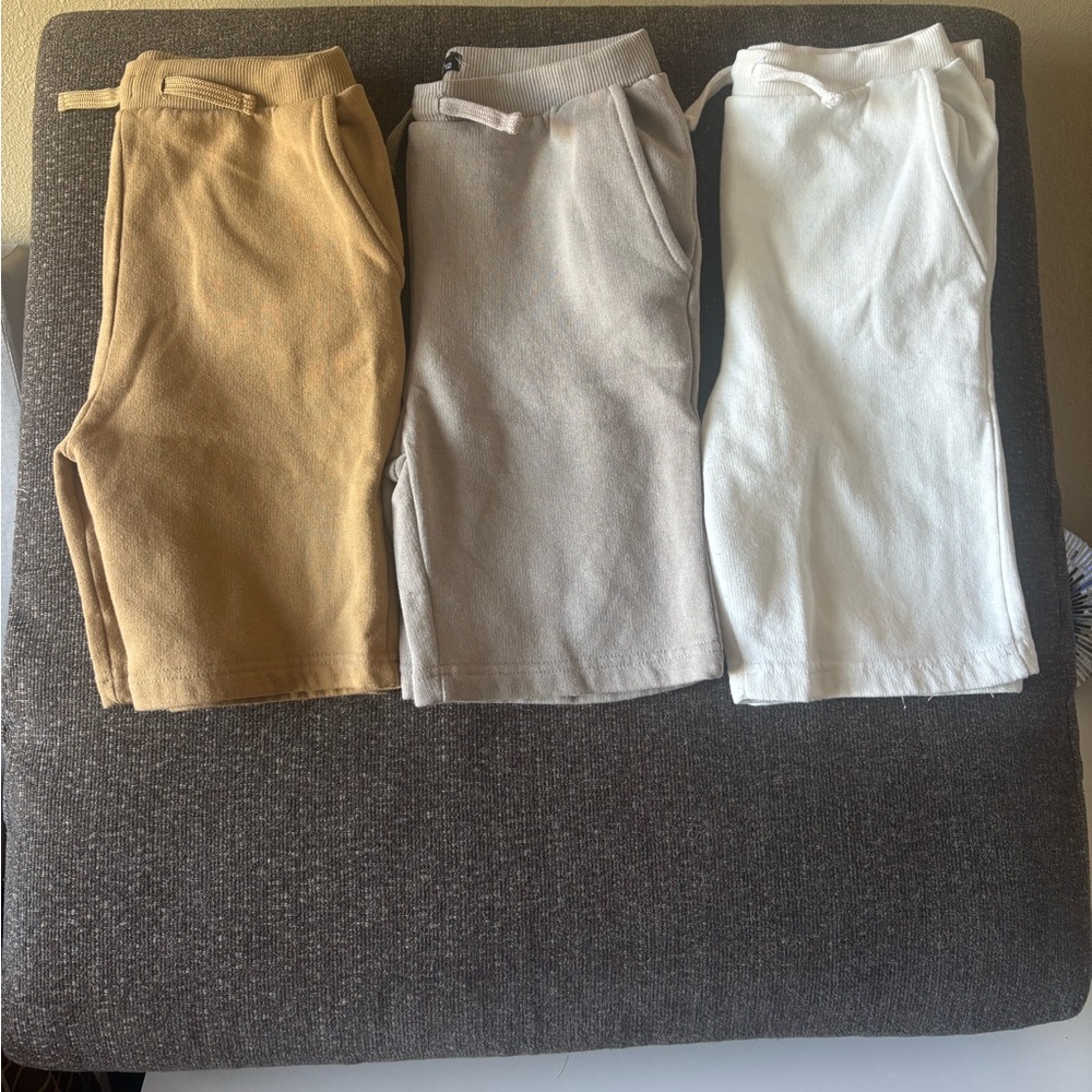 Kenneth Cole Kids Shorts Trio in White, Beige, and Tan